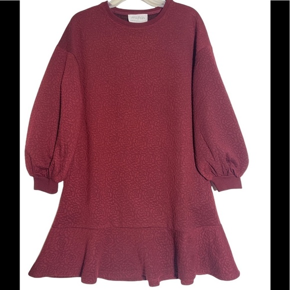- NWT Anthropologie Red Wine Mare Mare Odila Texture Floral Knit Tunic Dress - Picture 6 of 11